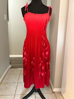 Red Floral Smocked Tie-Shoulder Mini Dress